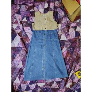 Vintage Studio 25 Denim Corduroy Dress Women's Medium Blue Midi Cotton Western